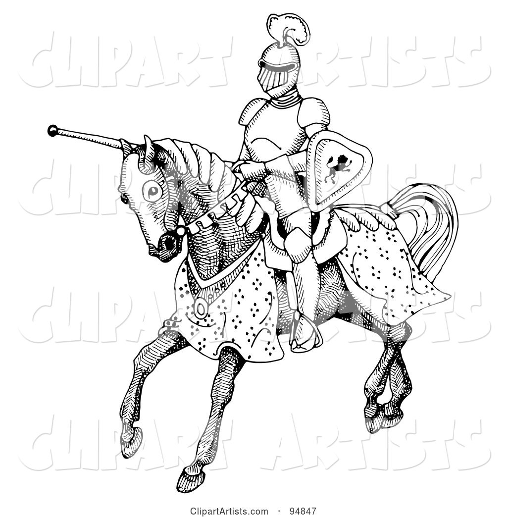 Black and White Jousting Knight Riding on His Steed