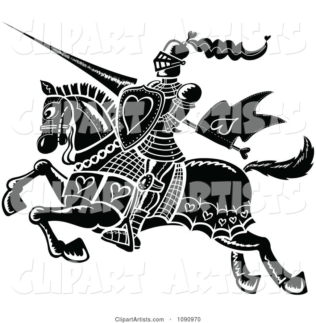 Black and White Jousting Knight with Hearts