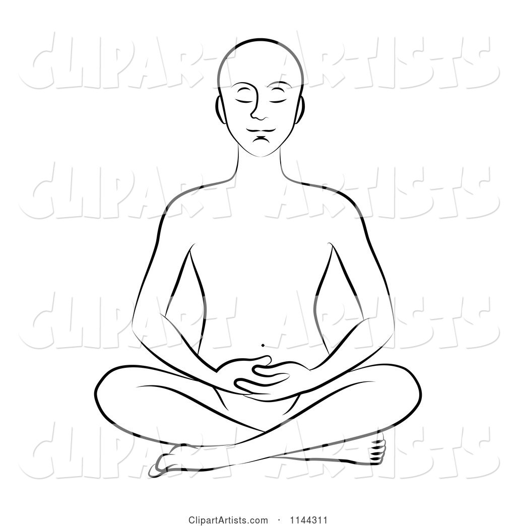 Black and White Line Drawing of a Man Meditating with His Hands in His Lap
