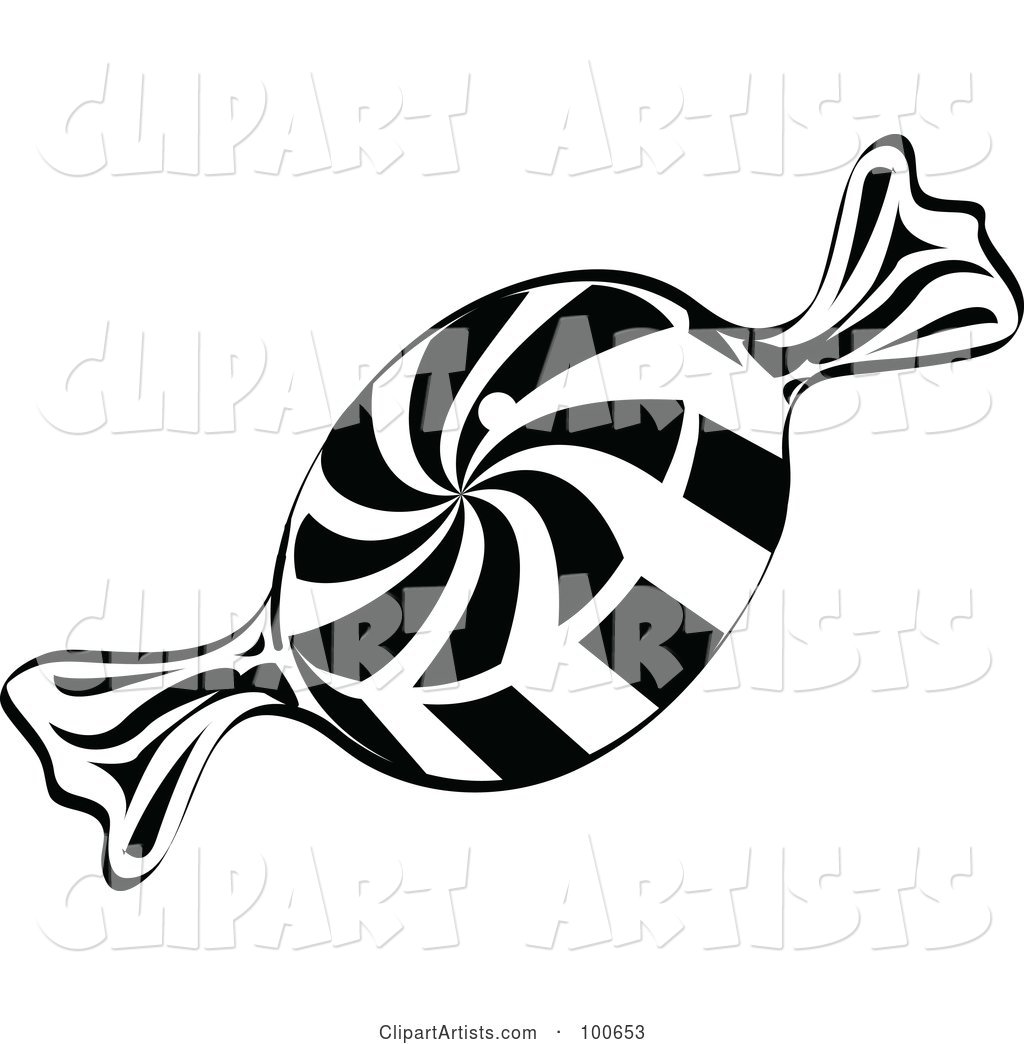 Black and White Piece of Swirl Peppermint Candy in a Wrapper
