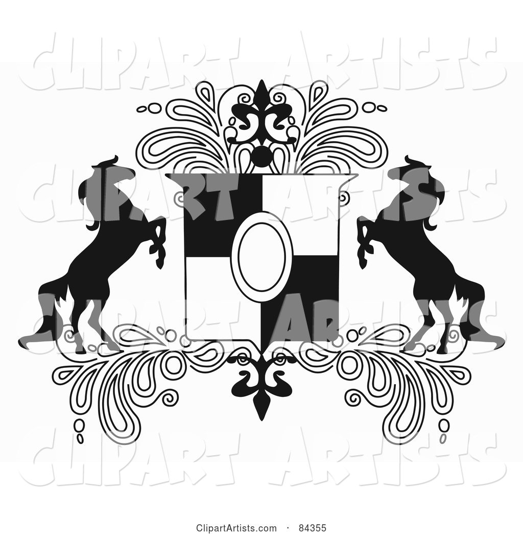 Black and White Rearing Horse Crest with Paisleys