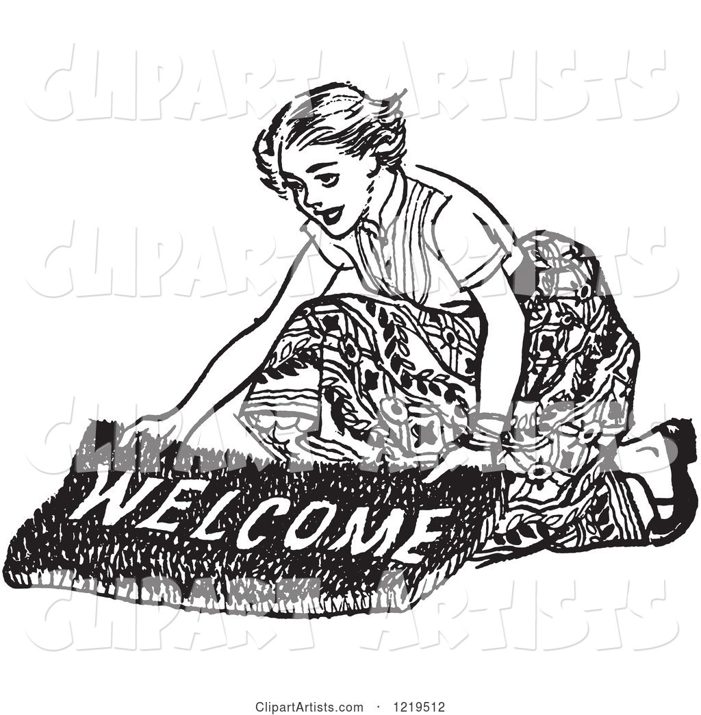 Black and White Retro Teenage Girl Laying out a Welcome Mat for Boys