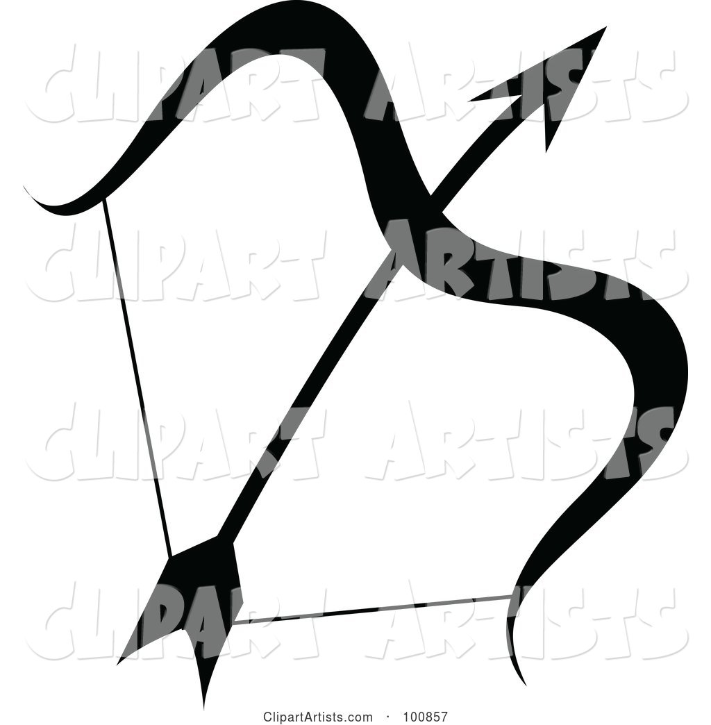 Black and White Sagittarius Bow and Arrow Zodiac Icon