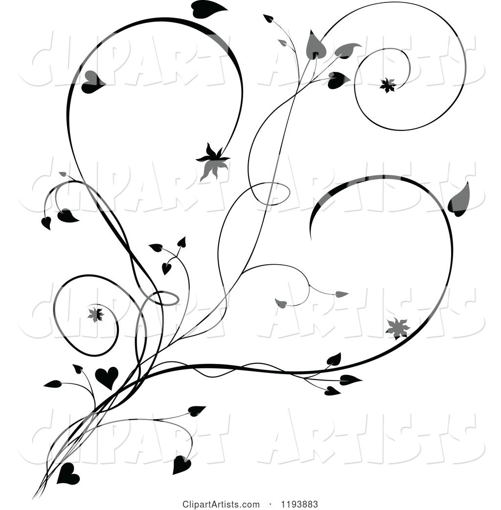 Black and White Scrolling Vine and Hearts