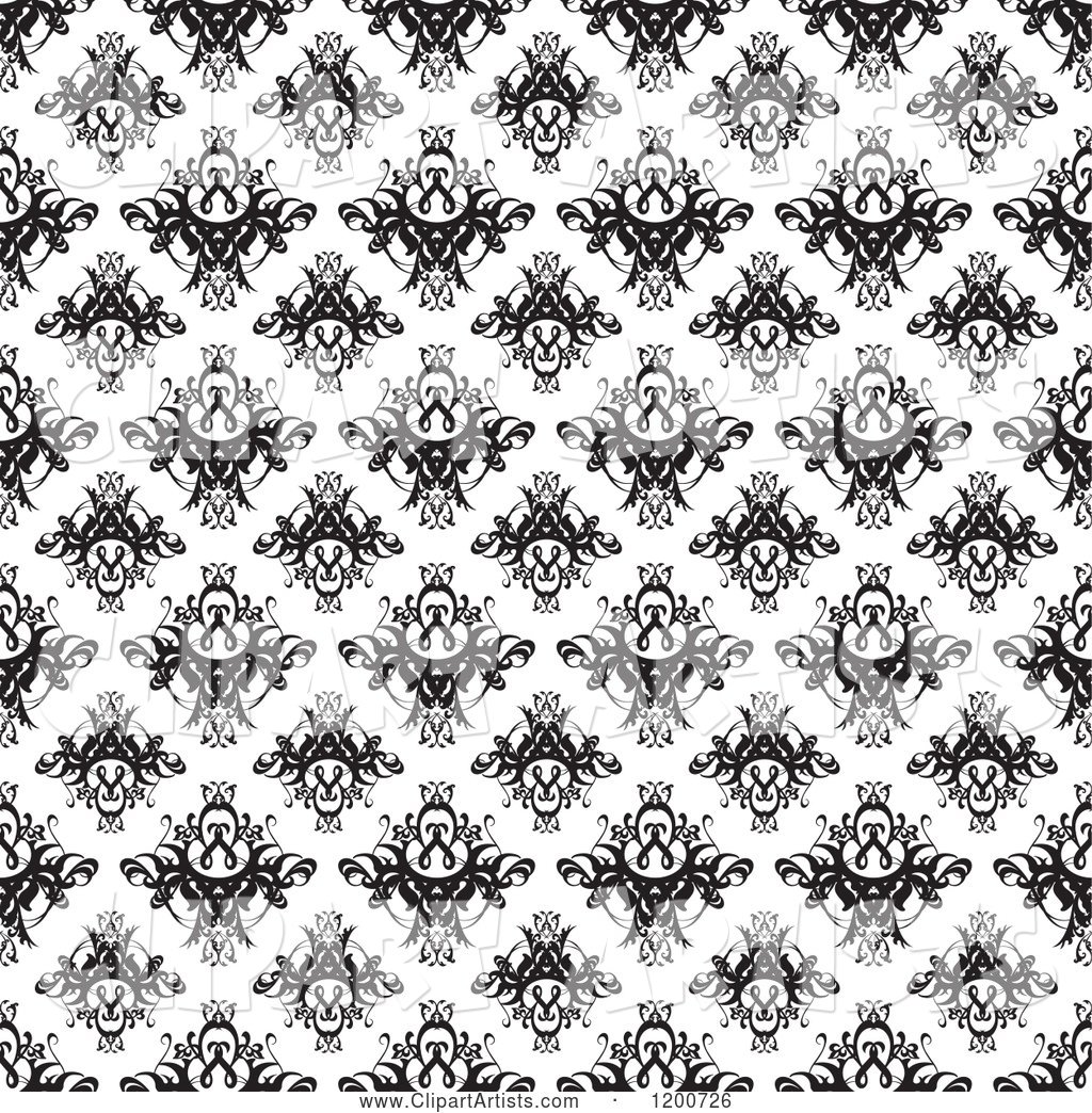 Black and White Seamless Damask Pattern
