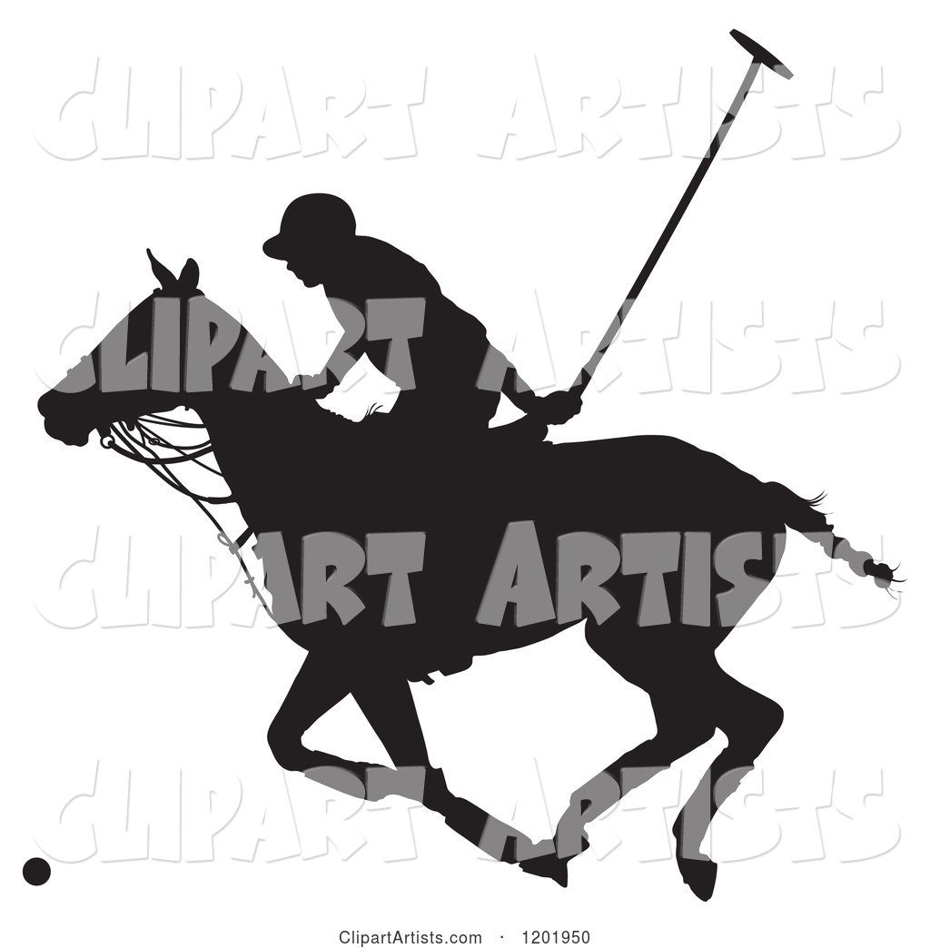Black and White Silhouetted Horseback Polo Player