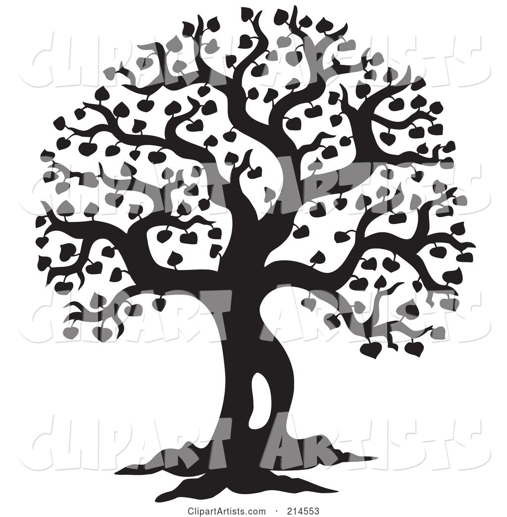 Black and White Silhouetted Leafy Tree Design - 2