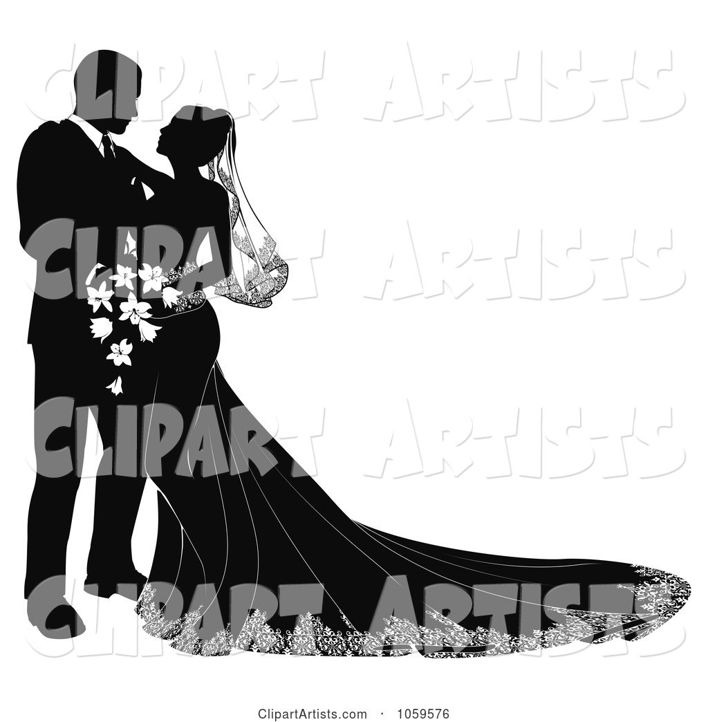Black and White Silhouetted Wedding Couple Gazing
