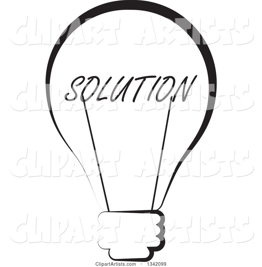Black and White Solution Text Light Bulb