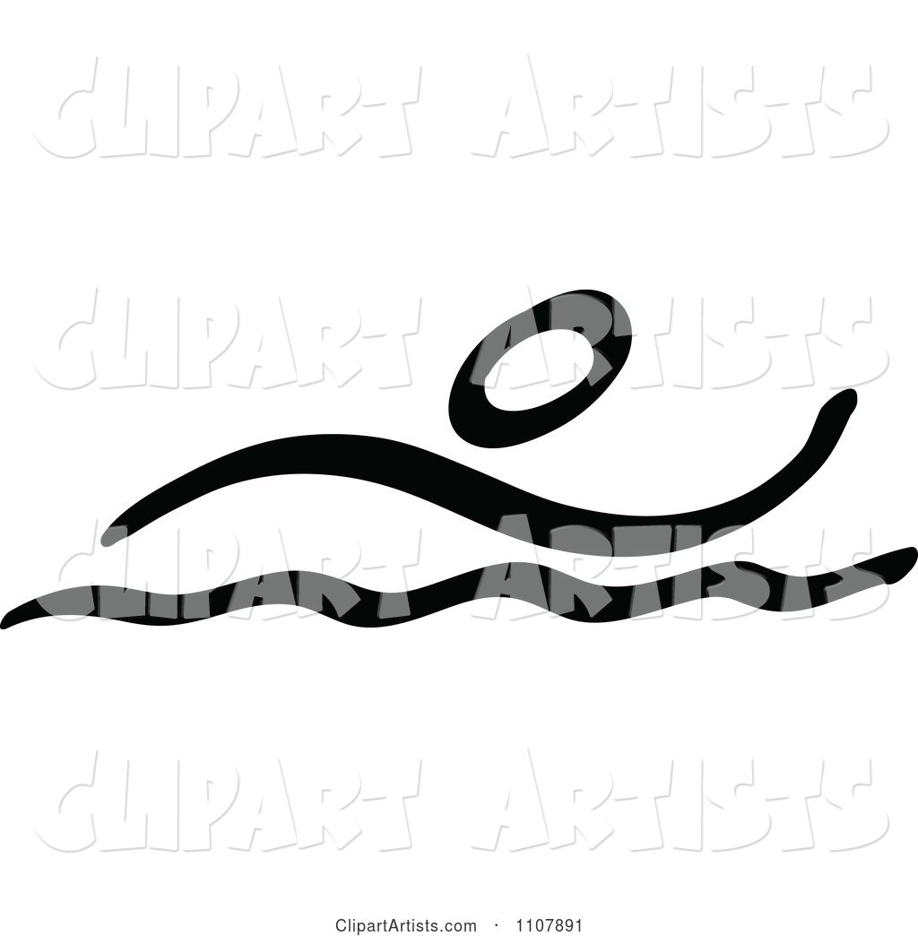 Black and White Stick Drawing of a Swimmer