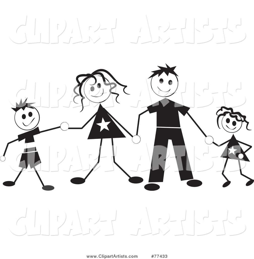 Black and White Stick Family Holding Hands