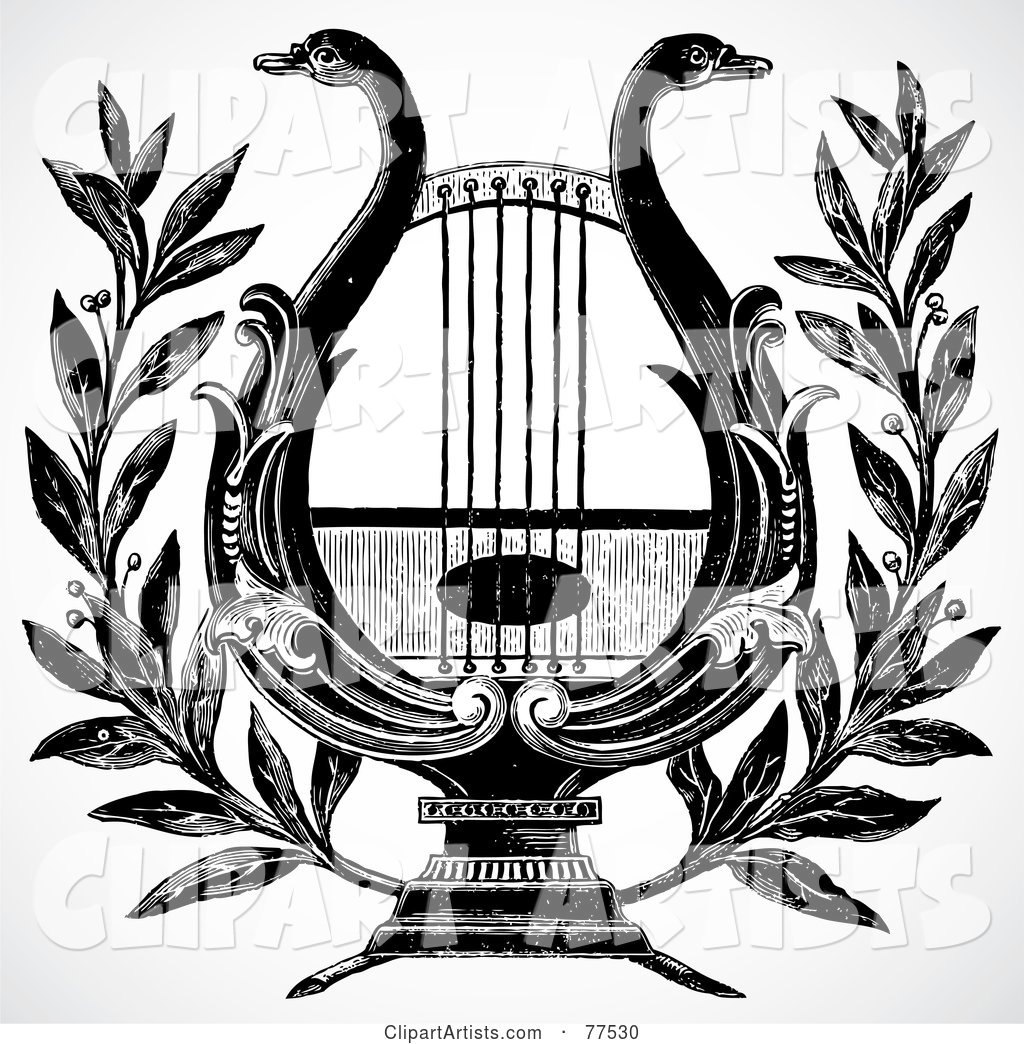 Black and White Swan Lyre or Harp