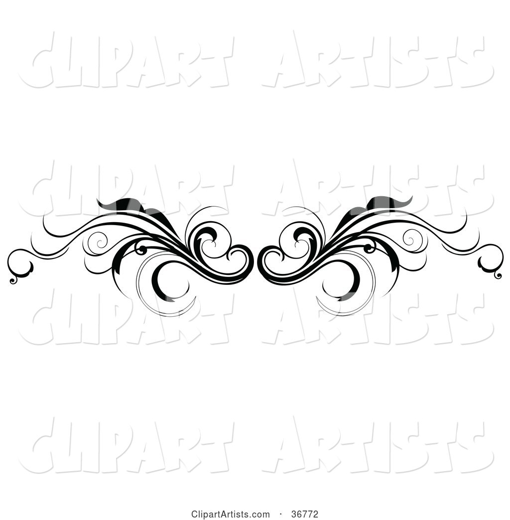 Black and White Vine Lower Back Tattoo Design or Flourish Resembling Wings