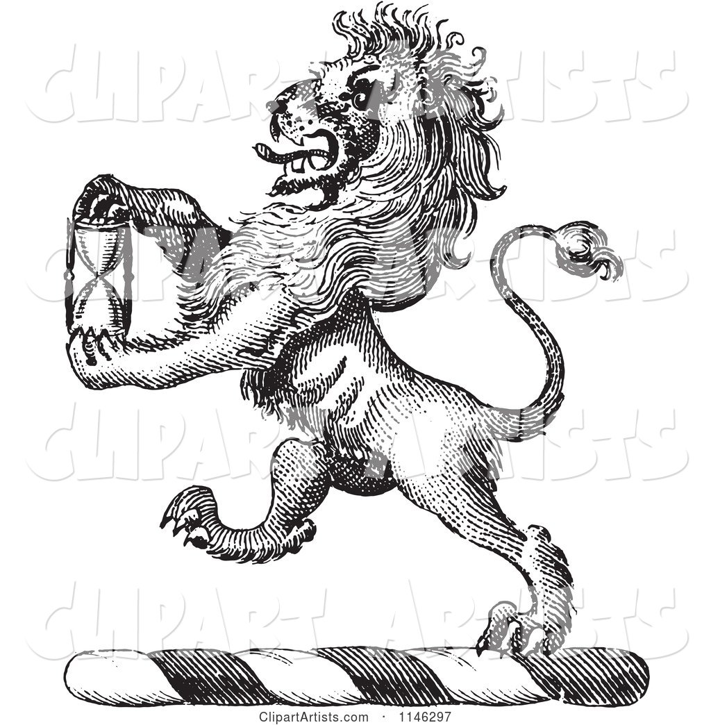 Black and White Vintage Lion Crest with an Hourglass