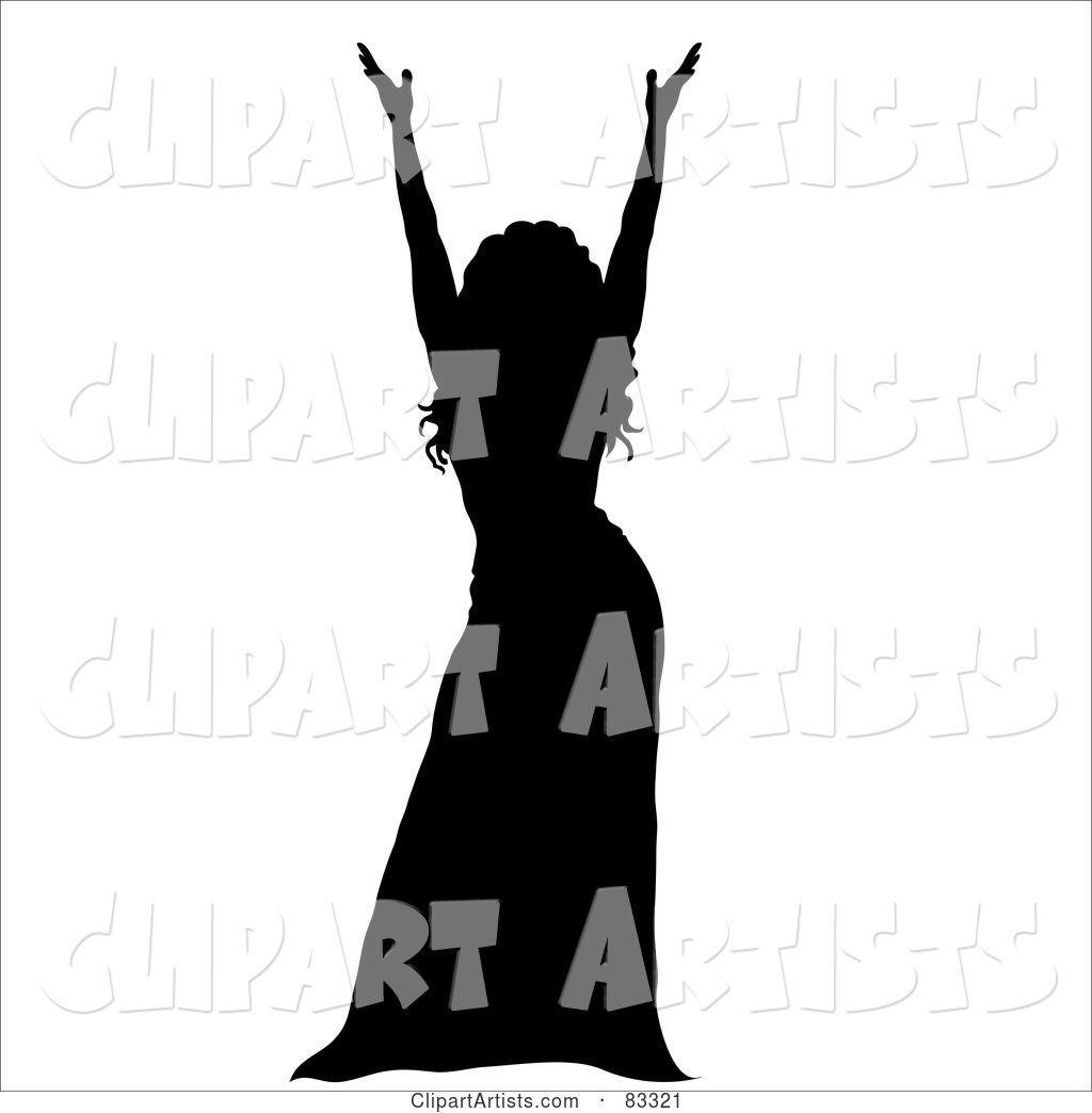 Black Silhouette of a Female Performer Holding up Her Arms