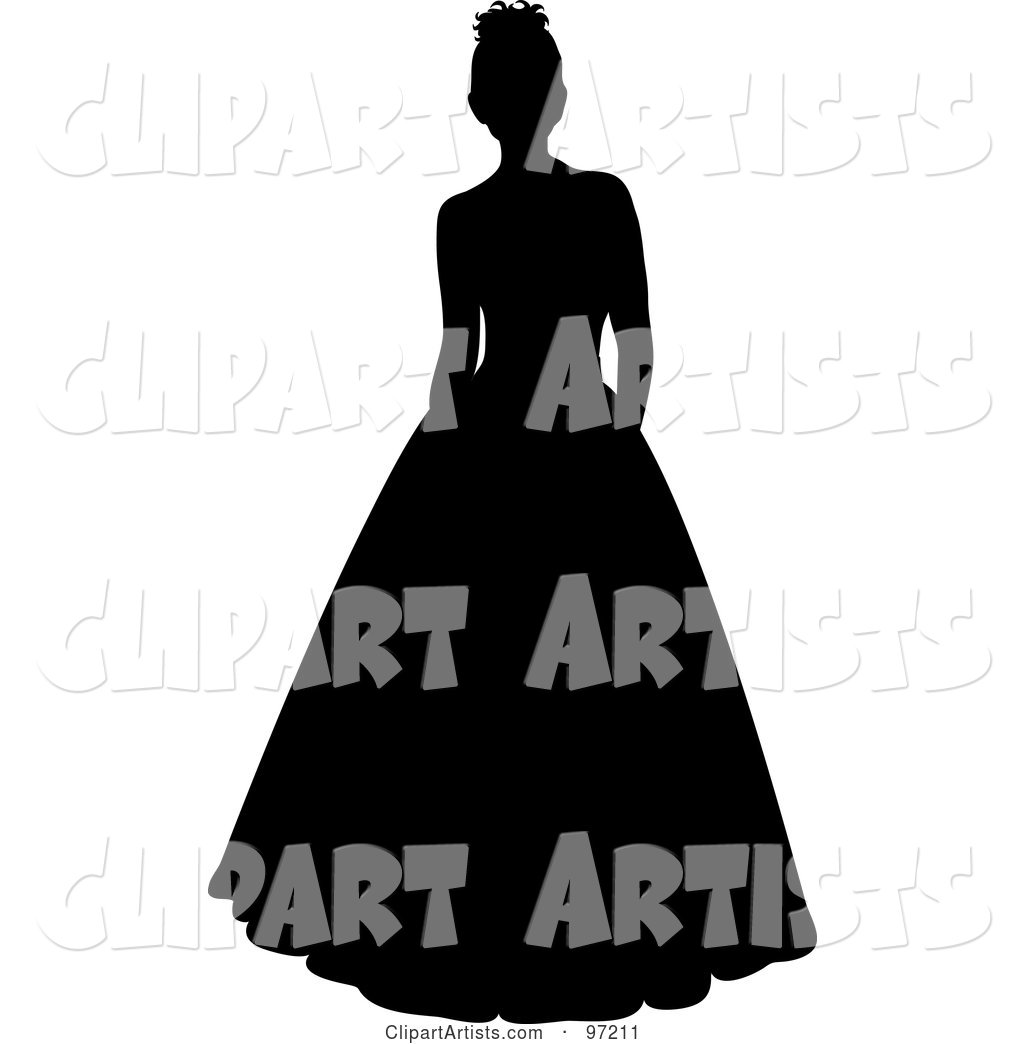 Black Silhouetted Bride or Debutante Standing in a Formal Dress