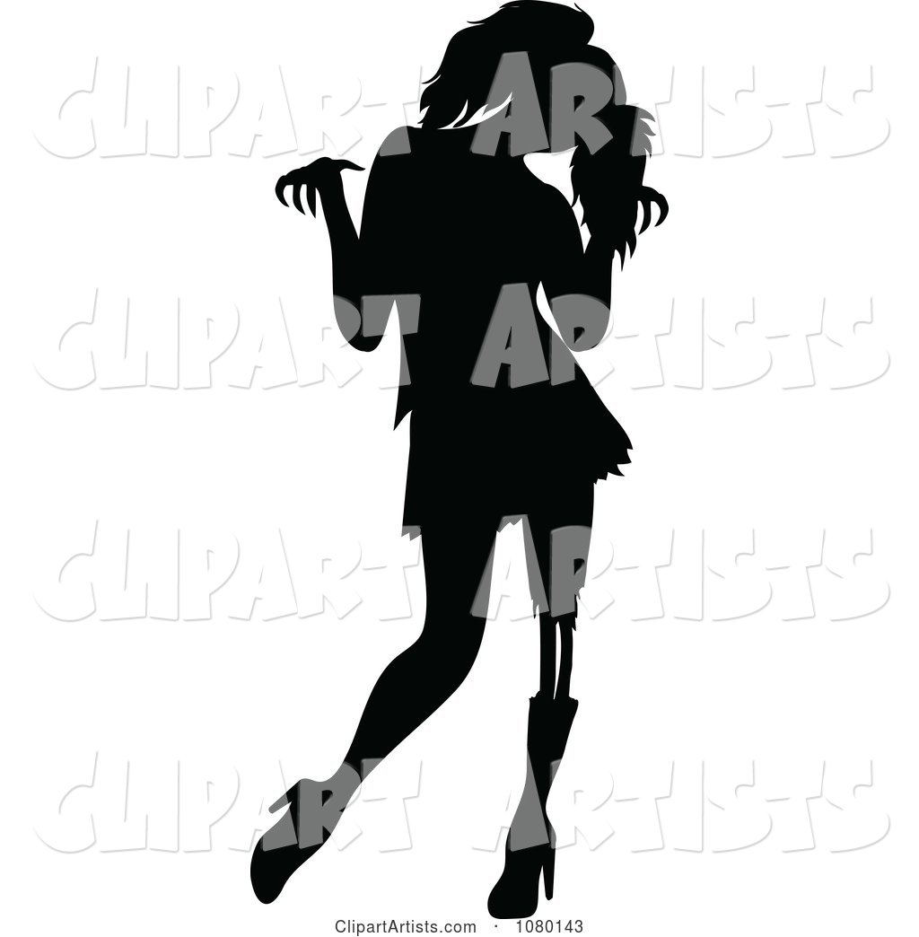 Black Silhouetted Female Zombie Holding Her Arms up