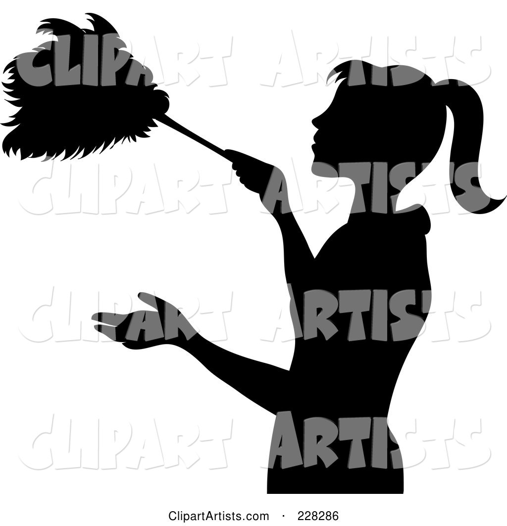 Black Silhouetted Maid Dusting with a Feather Duster