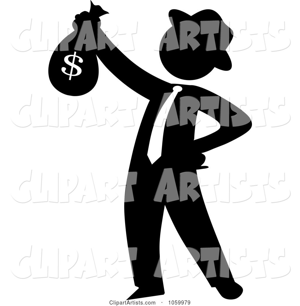 Black Silhouetted Philanthropist Businessman Holding a Money Bag
