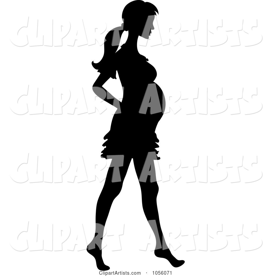 Black Silhouetted Pregnant Woman Walking Barefoot