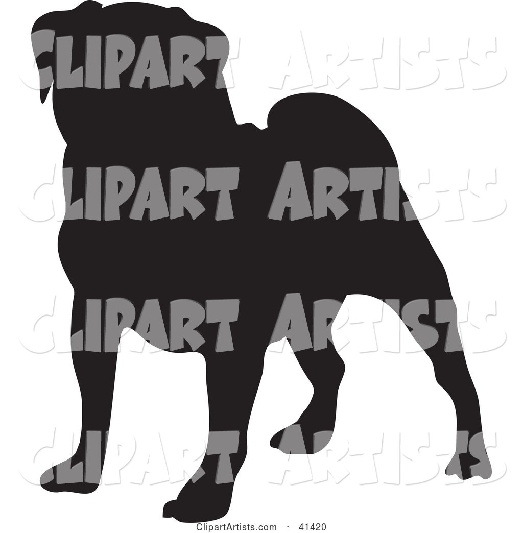 Black Silhouetted Pug Dog Profile