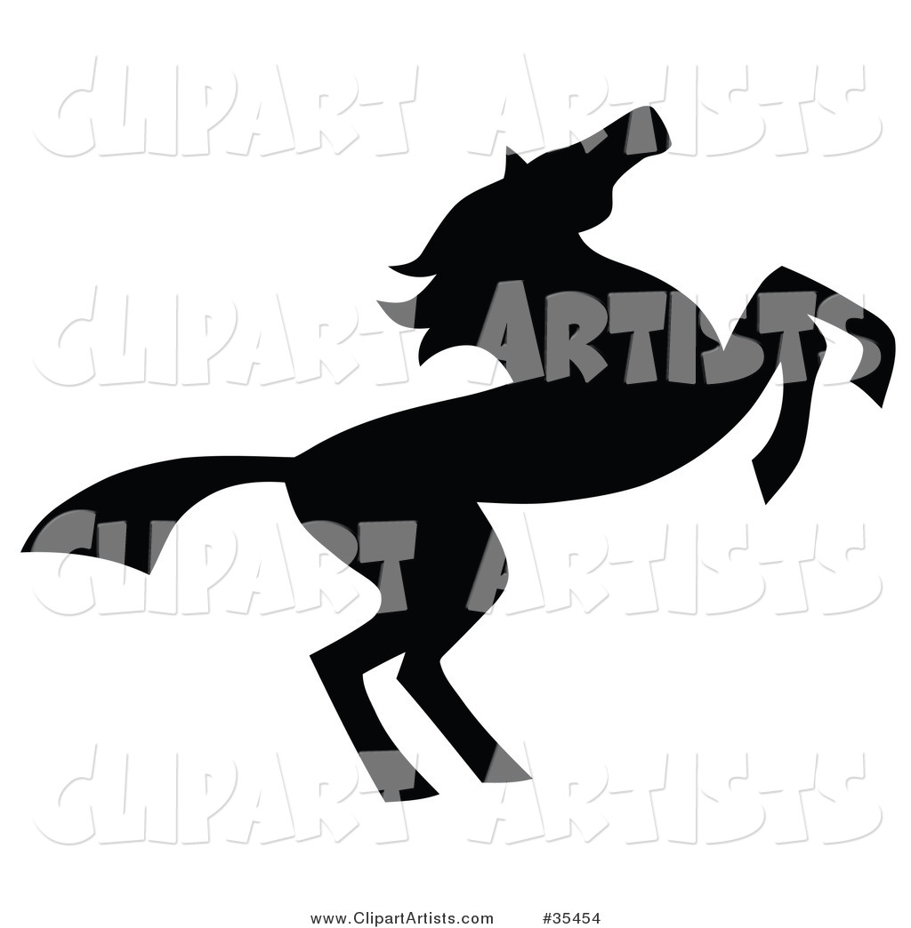 Black Silhouetted South Western Styled Horse Running Right