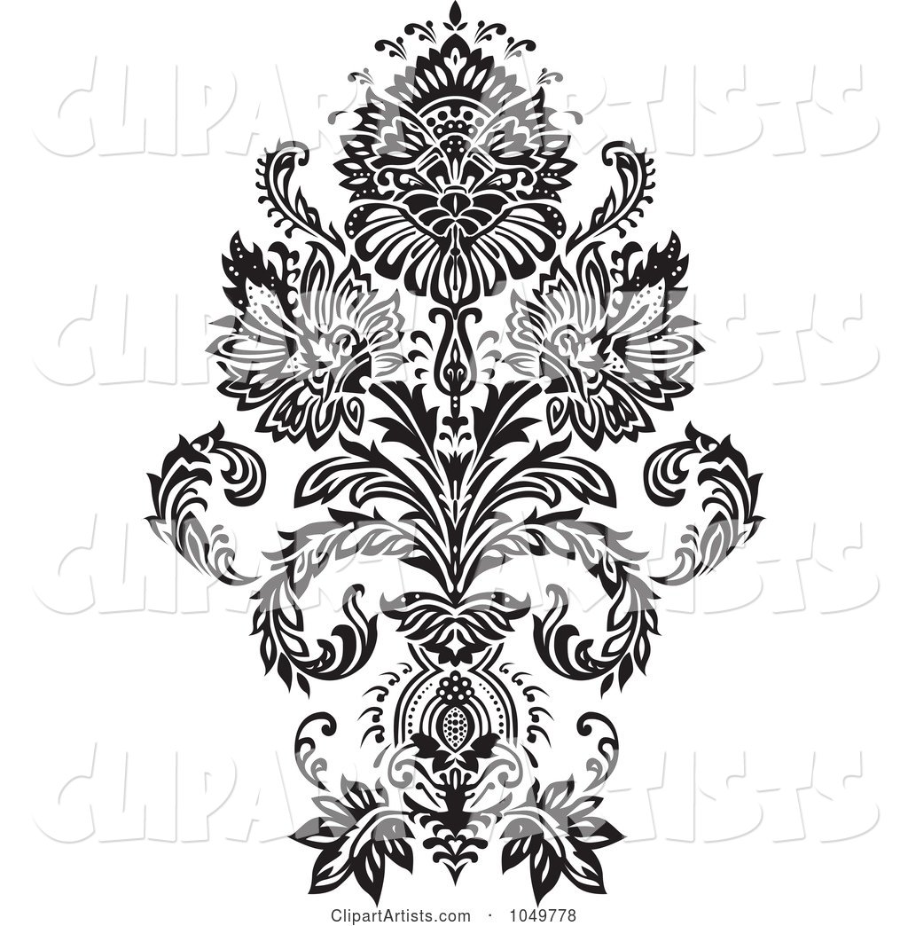 Black Vintage Elegant Damask Design Element - 1