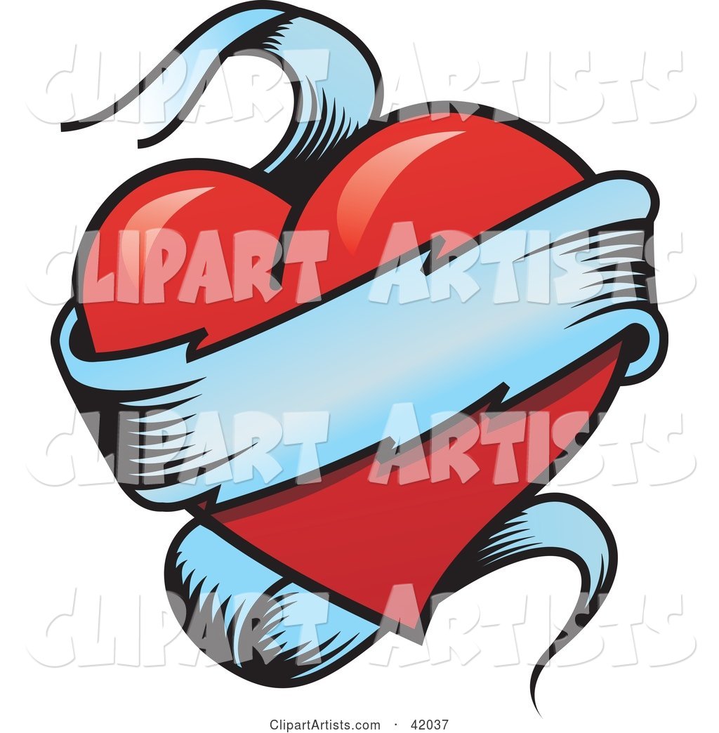 Blank Banner Wrapped Around a Red Heart