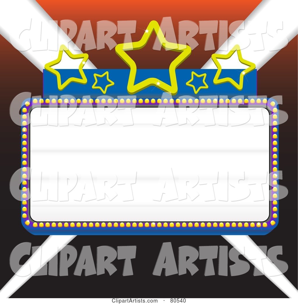Blank Marquee Sign with Blue Borders and Stars, over Lights - Version 2