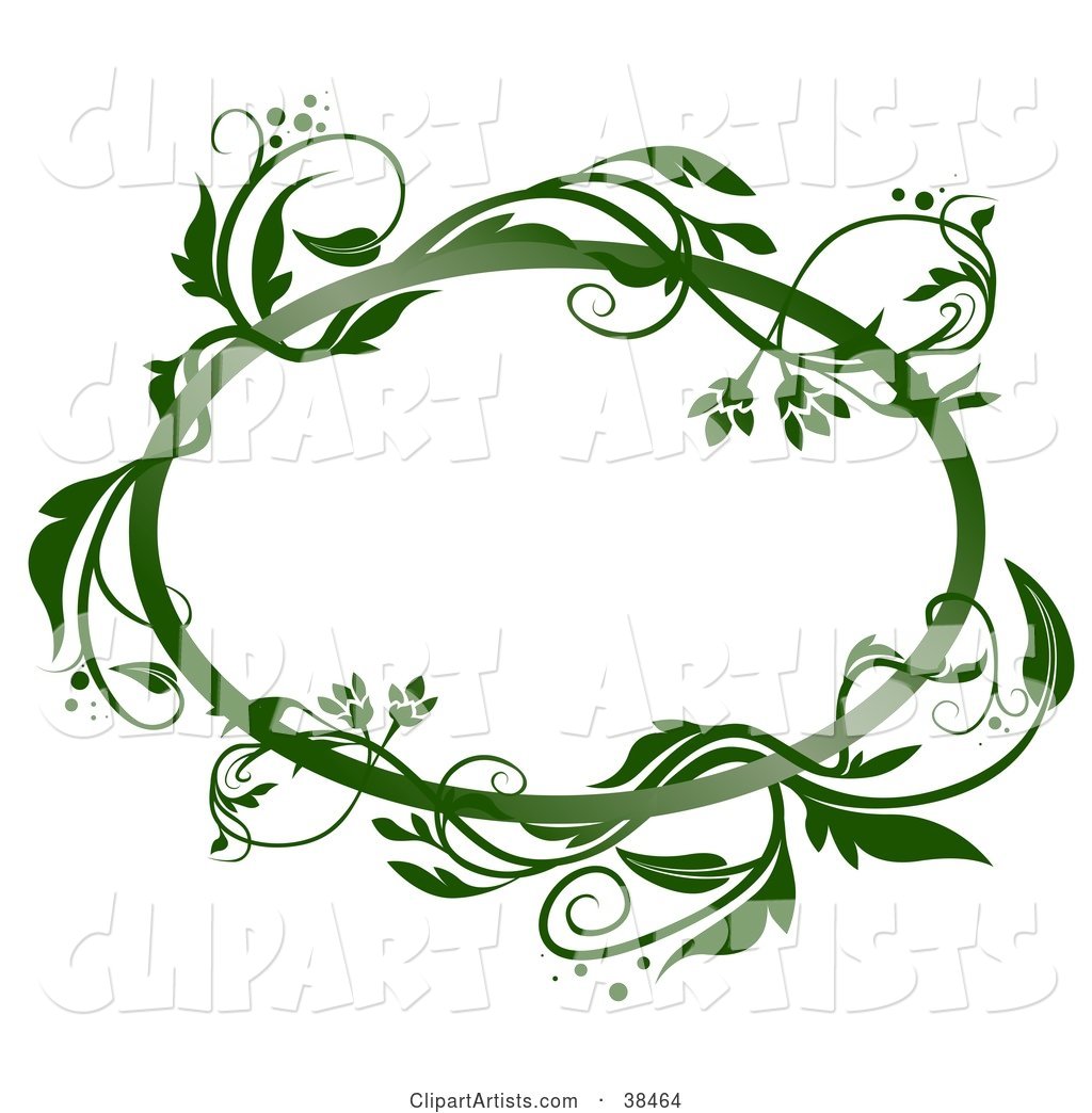 Blank Oval Text Box Framed in Green Vines, on a White Background