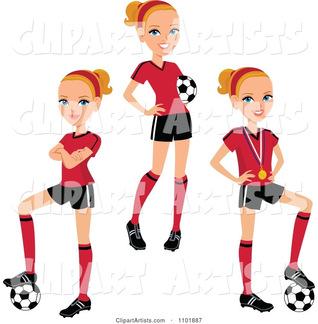 Blond Female Soccer Player in Three Poses