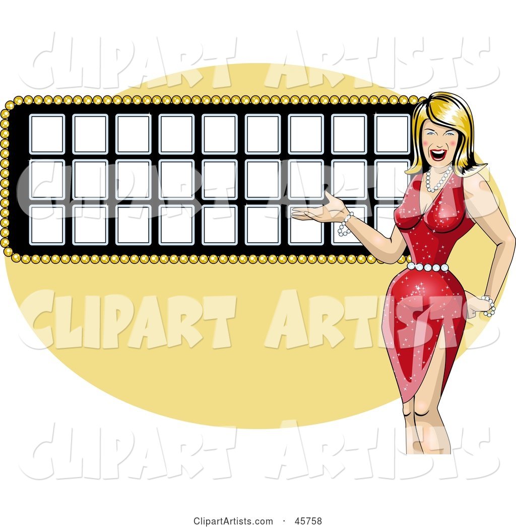 Blond Game Show Co Host Woman Presenting a Puzzle Board
