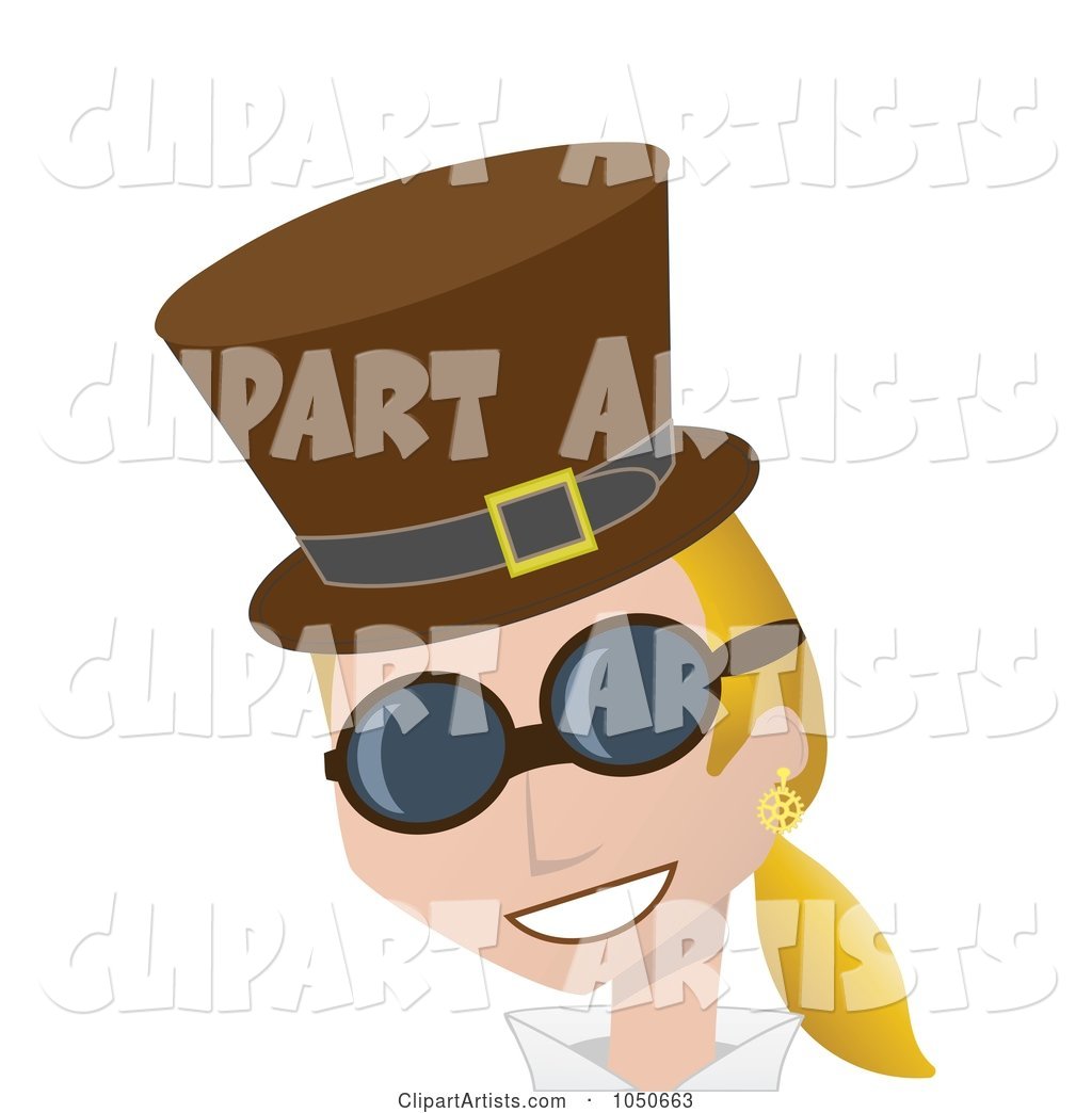 Blond Steampunk Woman in a Hat and Glasses
