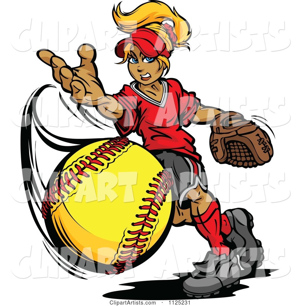 Blond Tomboy Girl Pitching a Softball