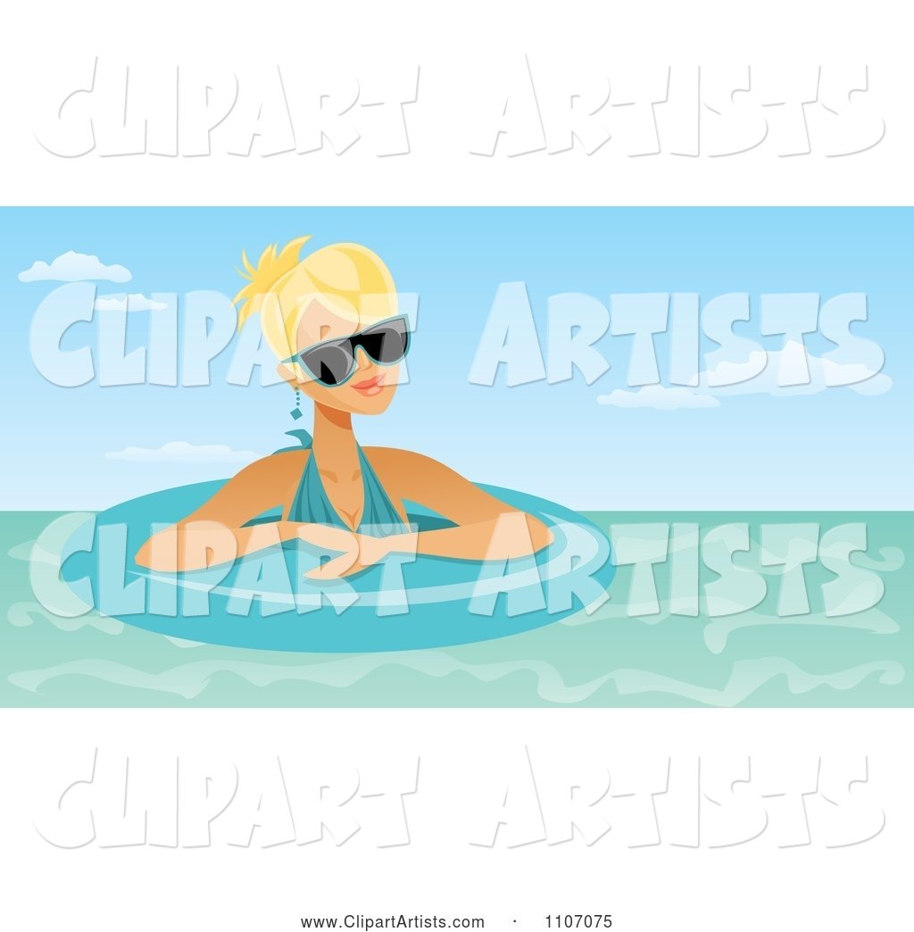 Blond Woman Wearing Shades and Floating in an Inner Tube