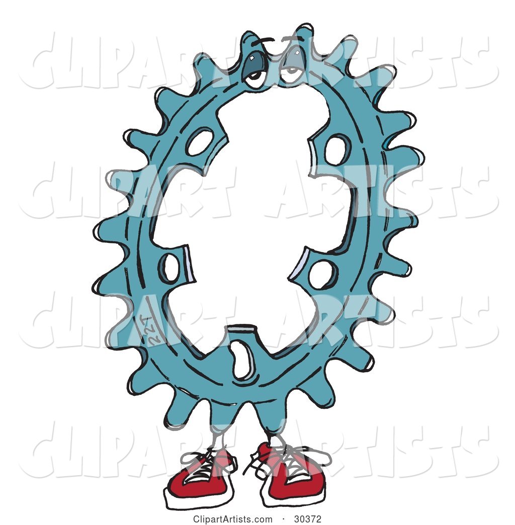 Blue Bicycle Chainset Character with Kinks to Connect with the Chain, Wearing Red Shoes