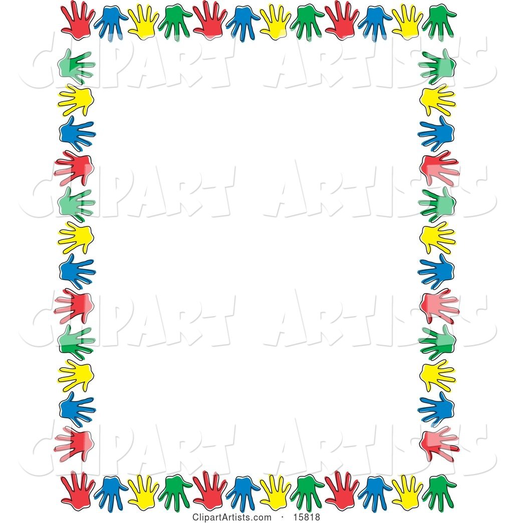 Border of Colorful Hand Prints over White