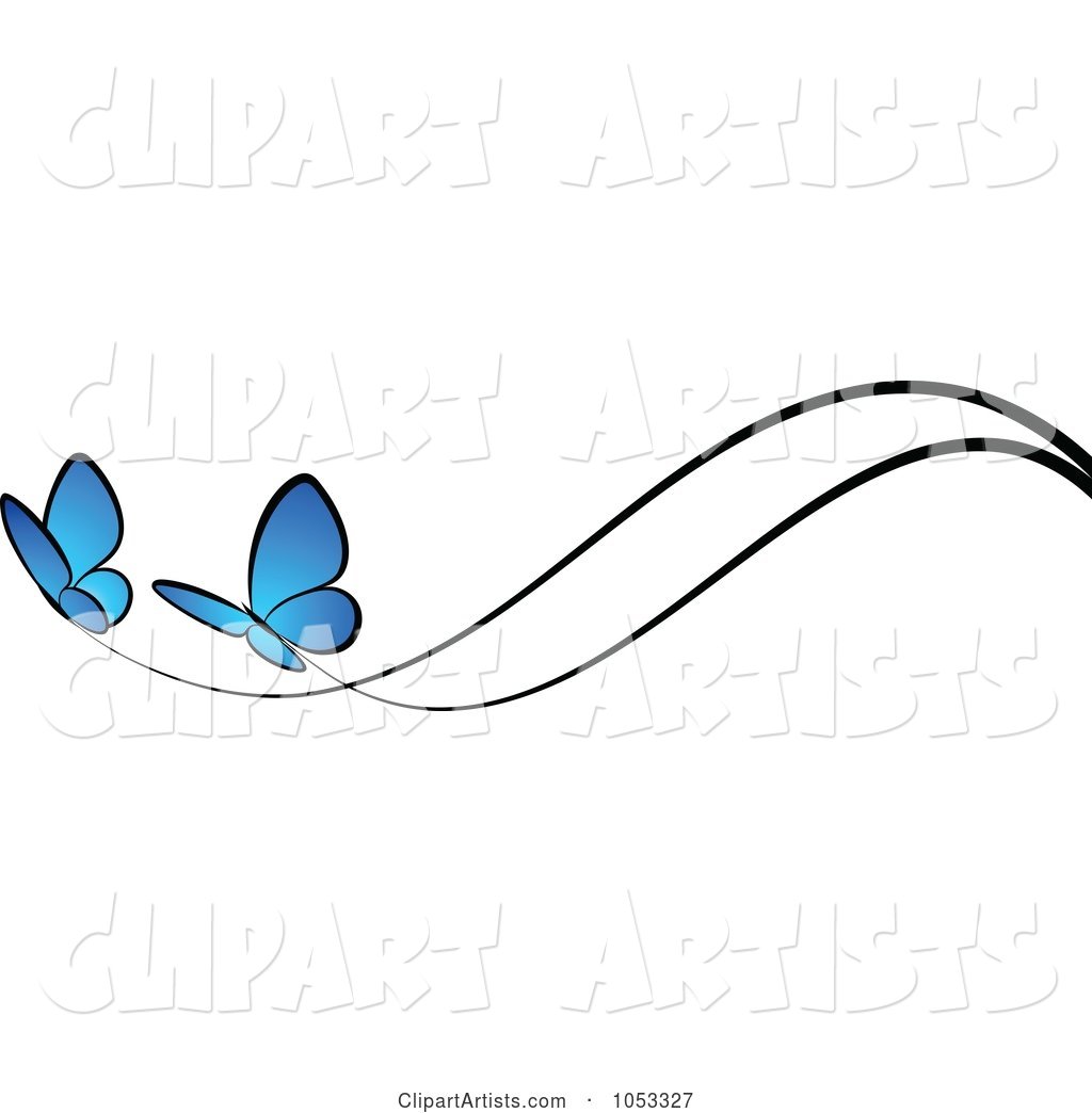 Border of Two Blue Butterflies and Black Lines