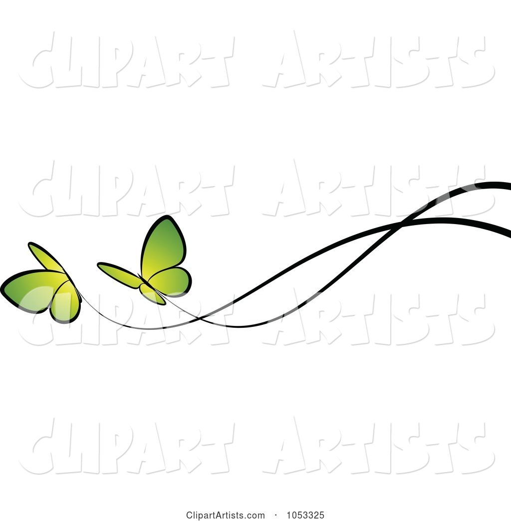 Border of Two Green Butterflies and Black Lines
