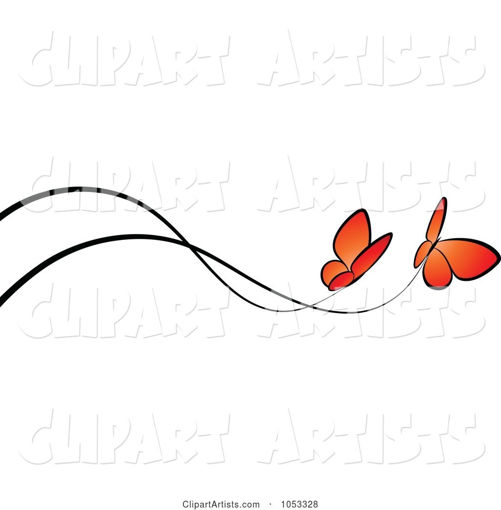 Border of Two Orange Butterflies and Black Lines