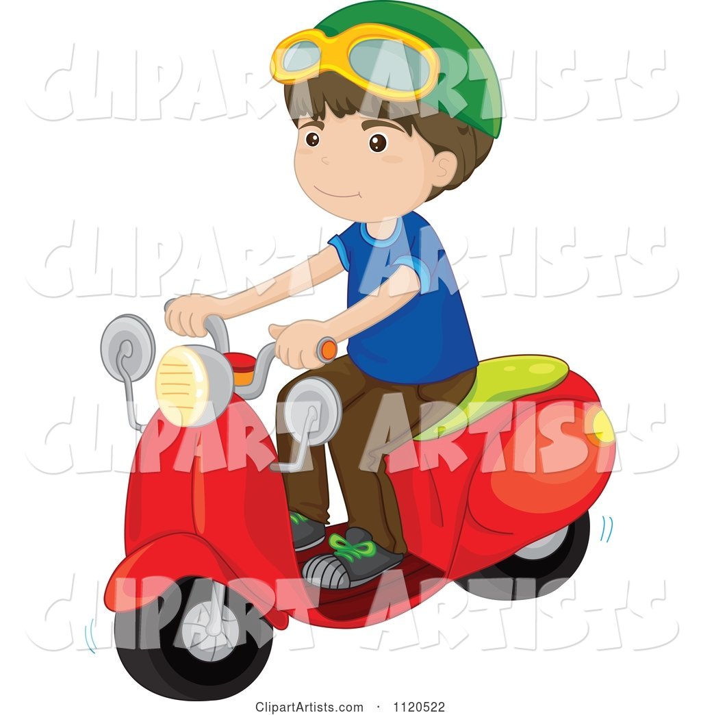 Boy Riding a Red Scooter