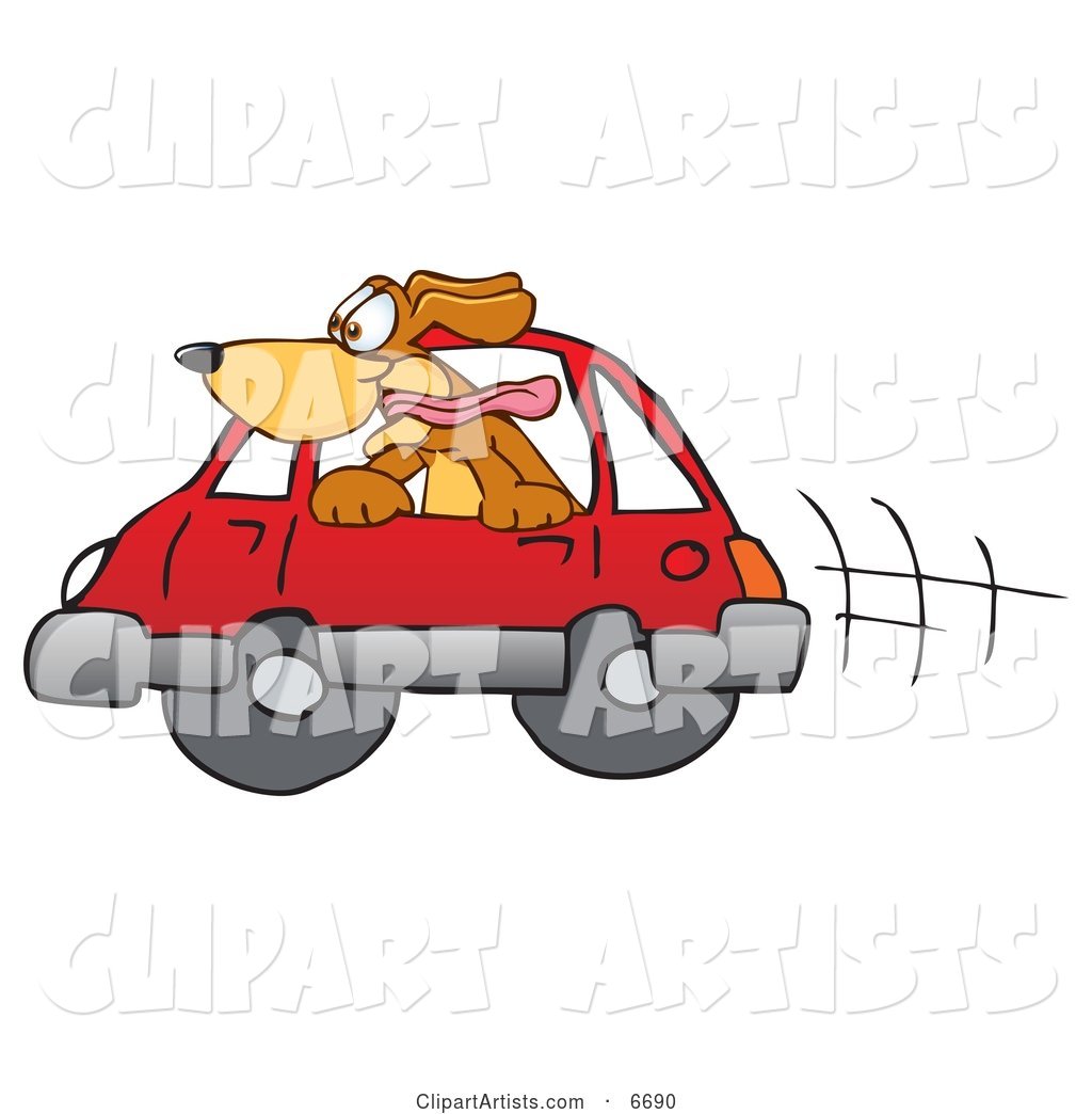 Brown Dog Mascot Cartoon Character Sticking His Head out of a Car Window