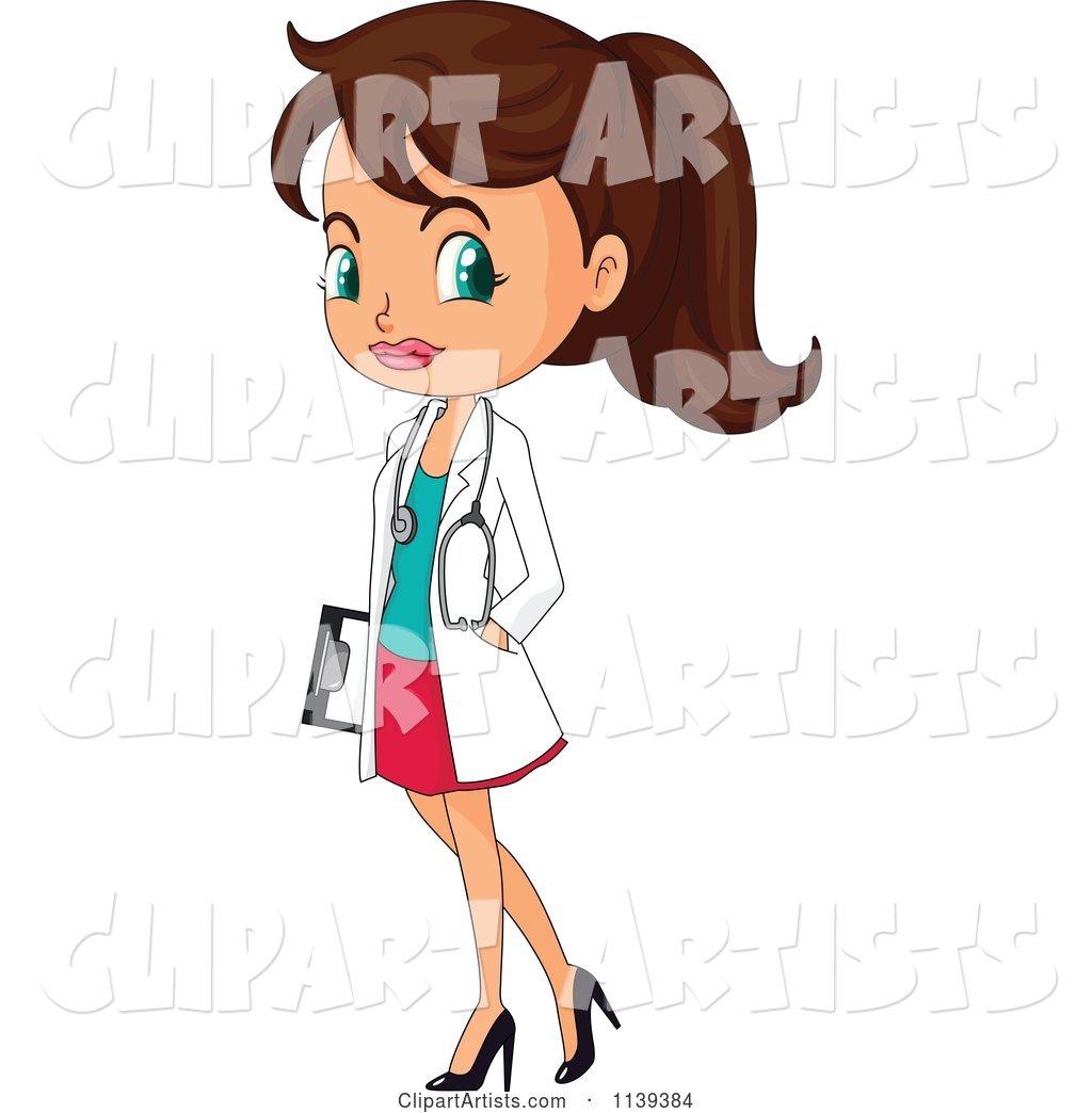 Brunette Doctor Woman with a Clipboard