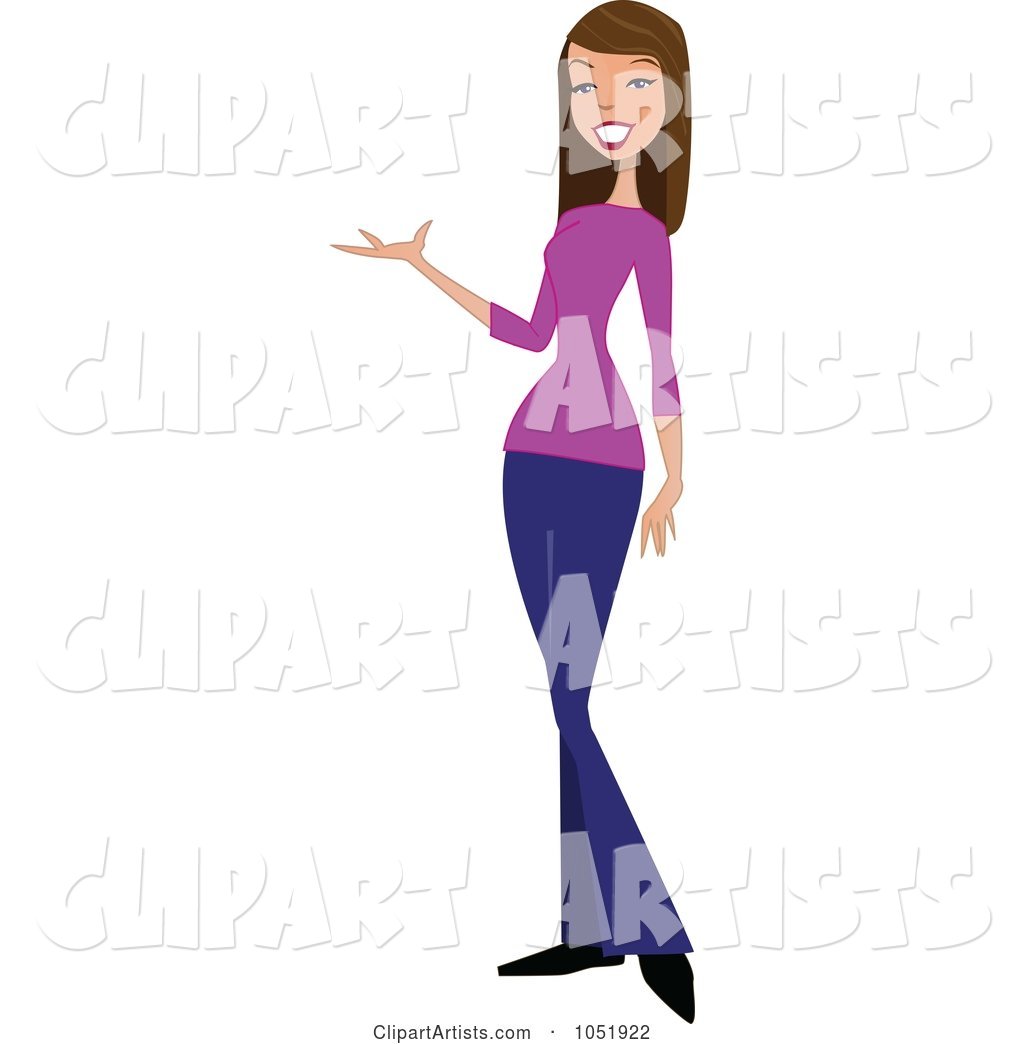 Brunette Woman Standing and Presenting