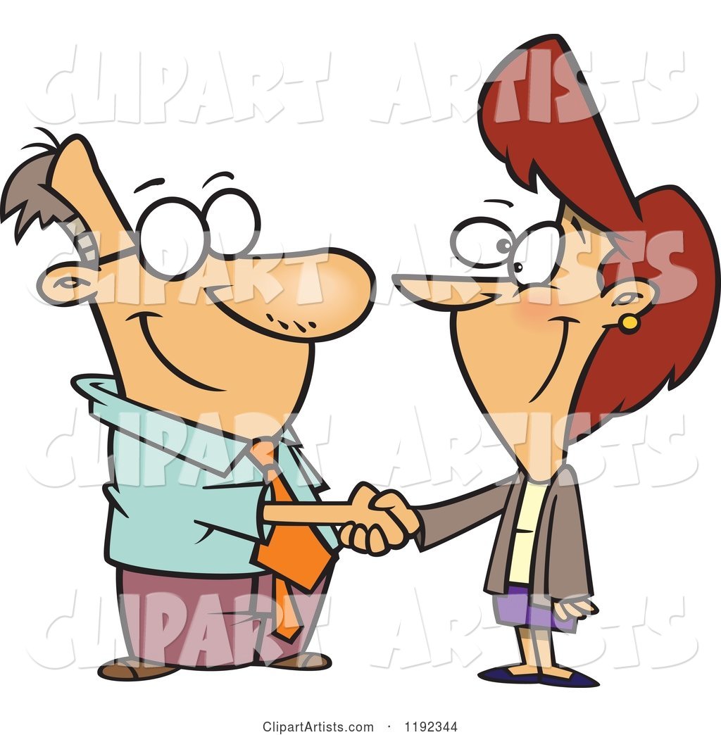 Business Man and Woman Shaking Hands Cartoon
