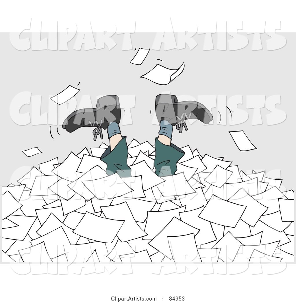 Businessman's Legs Sticking up out of a Pile of Applications or Paperwork