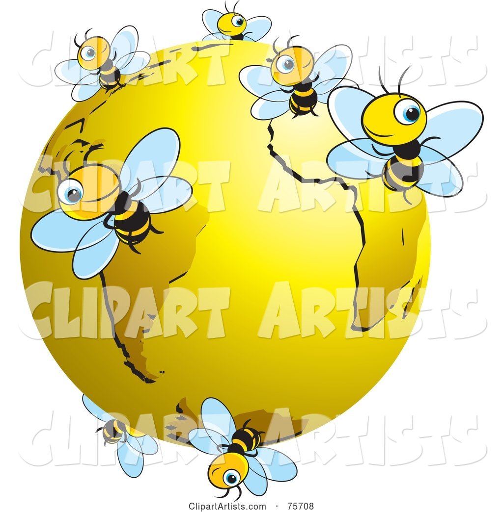 Busy Bees Flying Around a Gold Globe