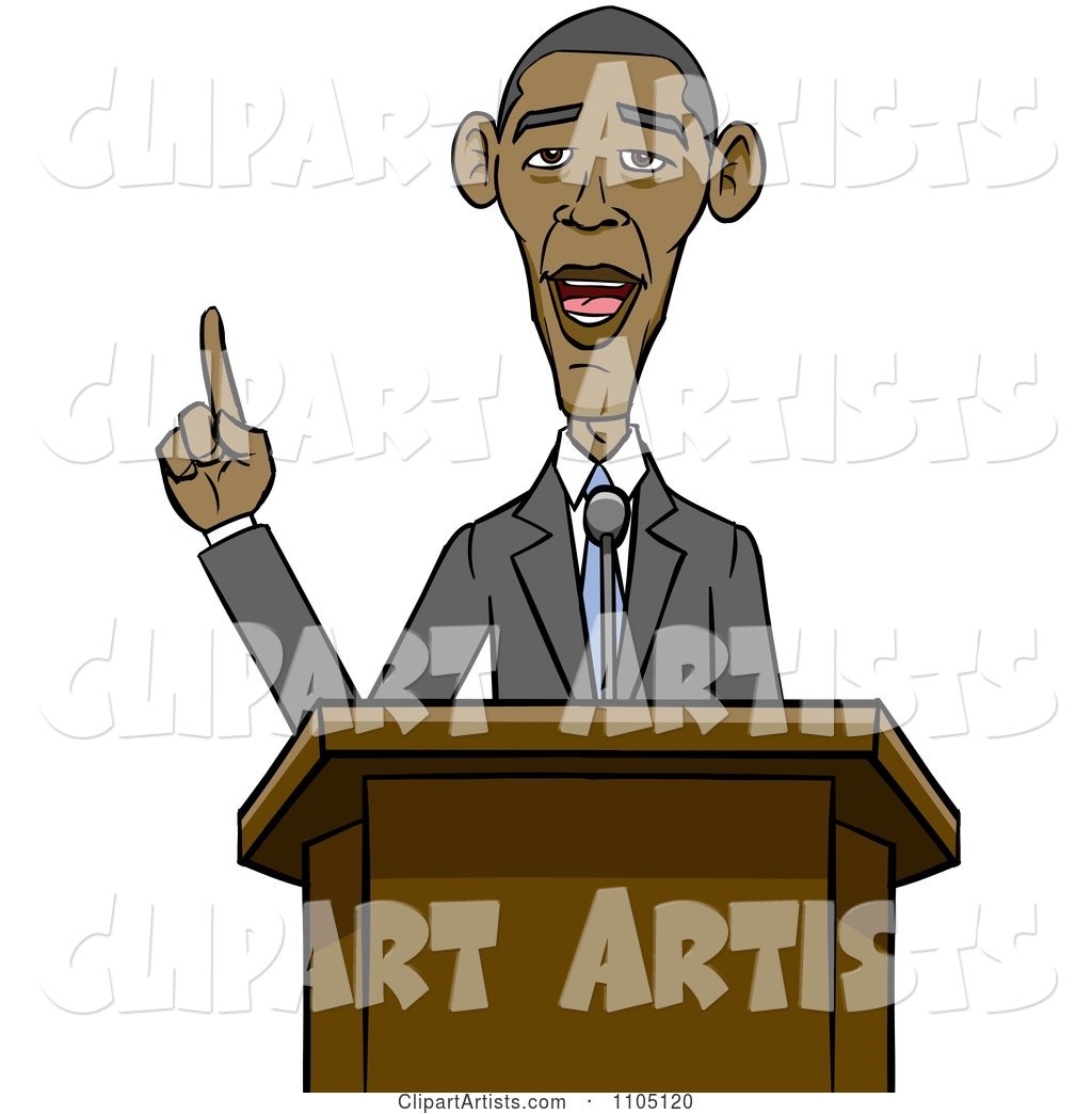 Caricature of Barack Obama Speaking at a Podium