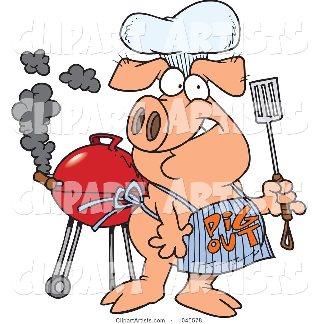 Cartoon Bbq Pig Wearing a Pig out Apron