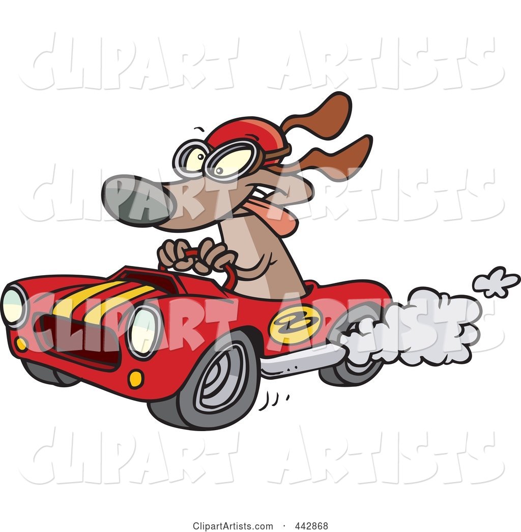 Cartoon Dog Racing a Hot Rod